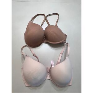 Lot of 2 PINK Victoria's Secret Women's T-Shirt Bra Light Pink Brown Size 36DD